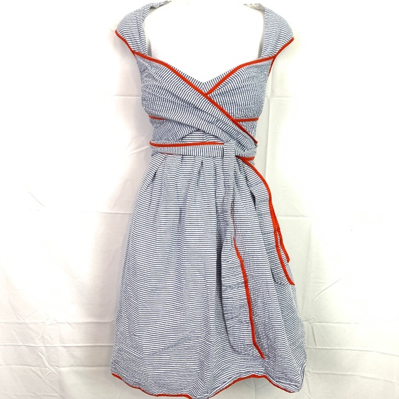 JESSICA SIMPSON Lined Seersucker Blue Dress sz 14